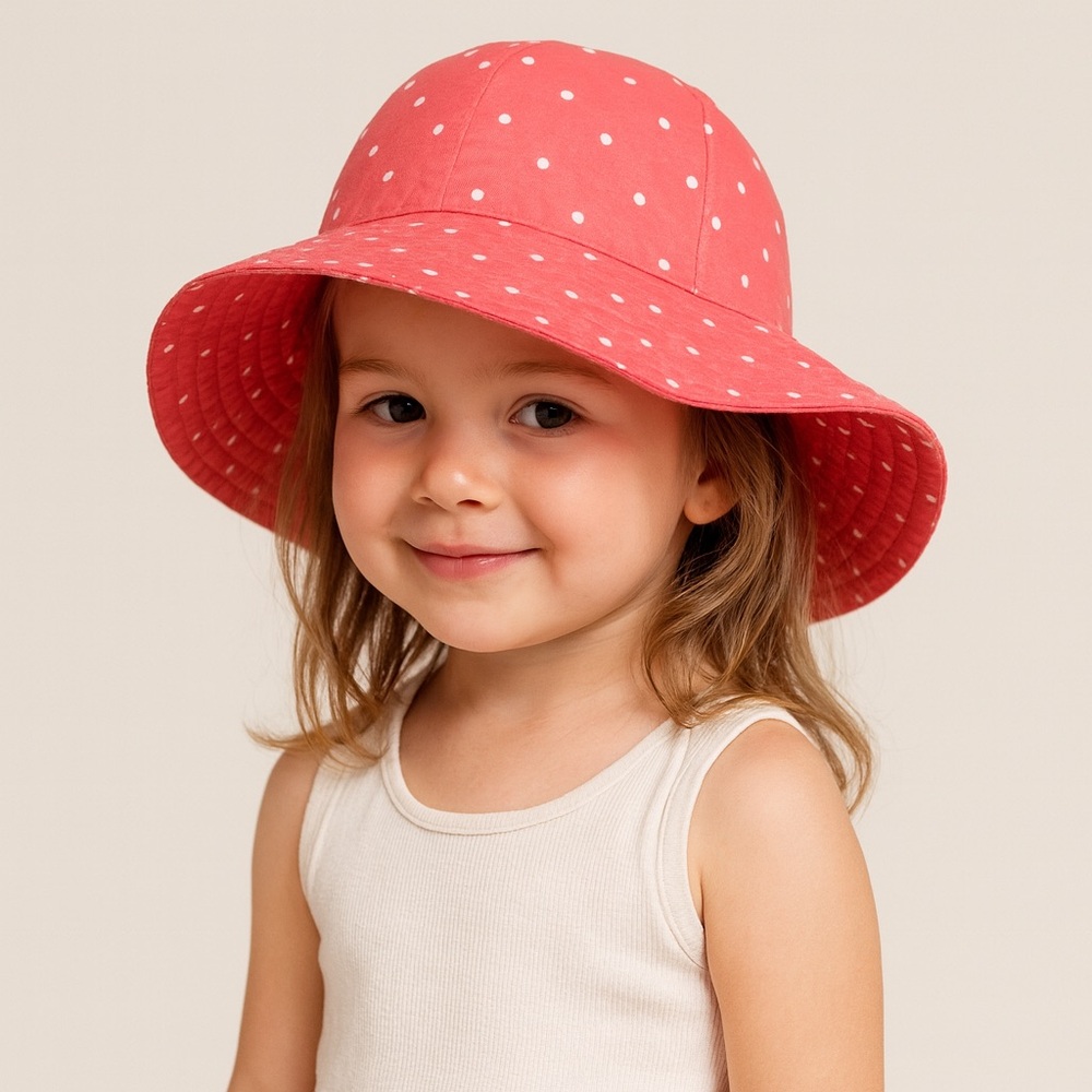 Carters Kids Pink White Polka Dot Sun Hat Bucket Beach Vacation Toddler‎ 12 24m